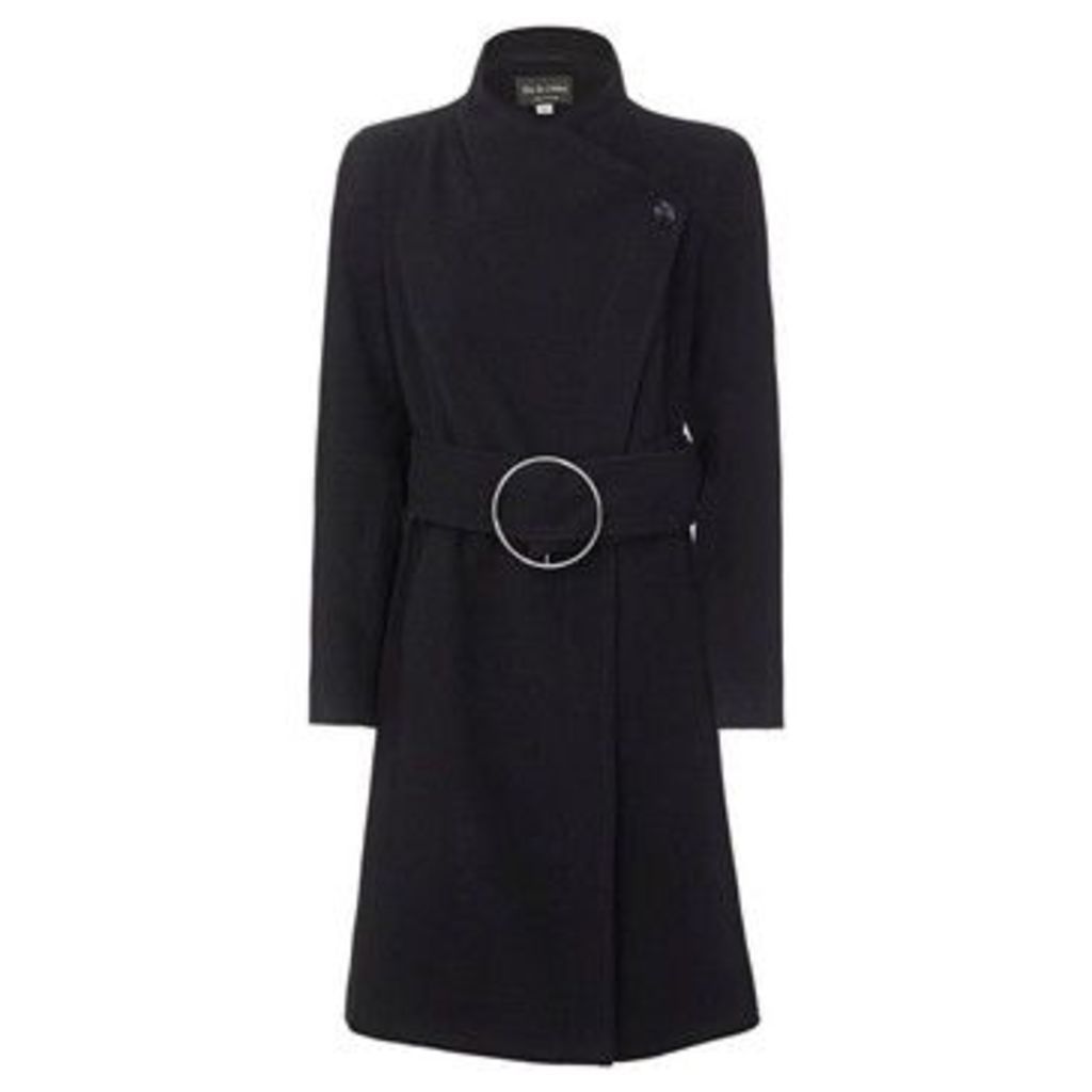 Black Womens Asymetric Cashmere Buckle Coat  women's Trench Coat in Black