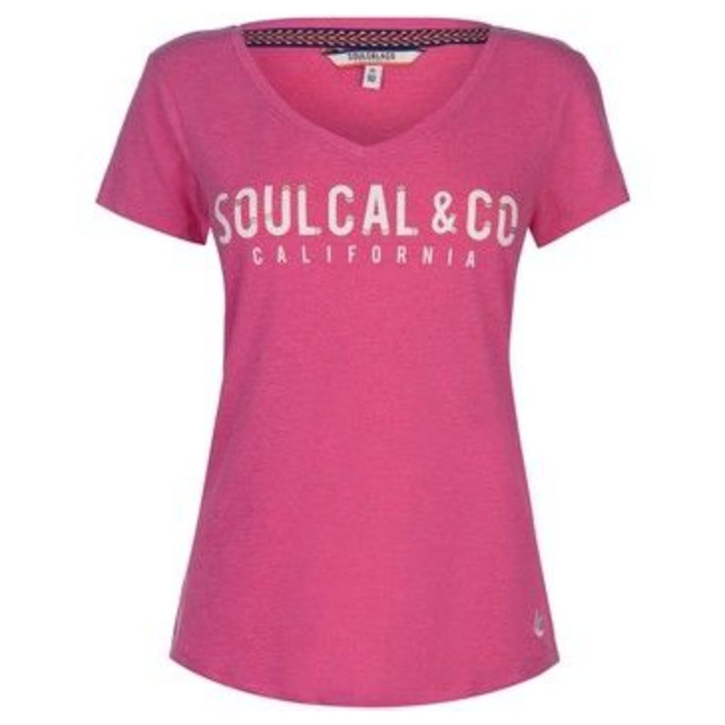 Soulcal  V Neck Logo T Shirt Ladies  women's T shirt in Pink