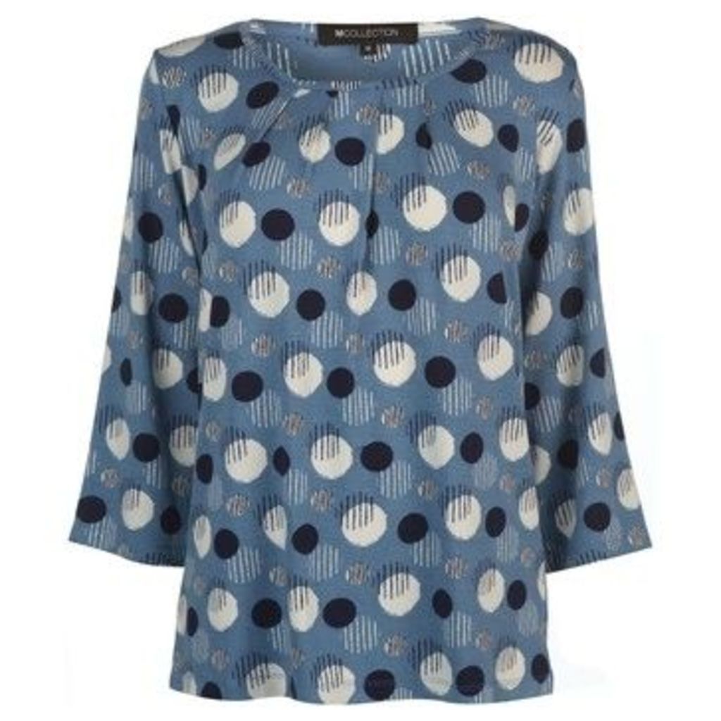 M Collection  Printed Top Ladies  women's Blouse in Blue