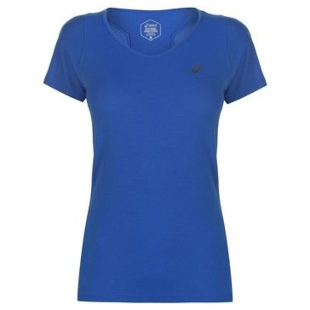 Asics  V Neck Short Sleeve T Shirt Ladies  women's T shirt in Blue