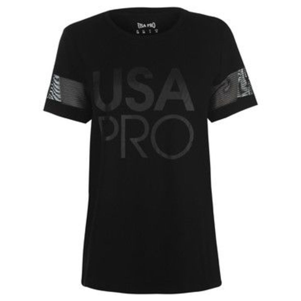 Usa Pro  Long Line Short Sleeve T Shirt Ladies  women's T shirt in Black