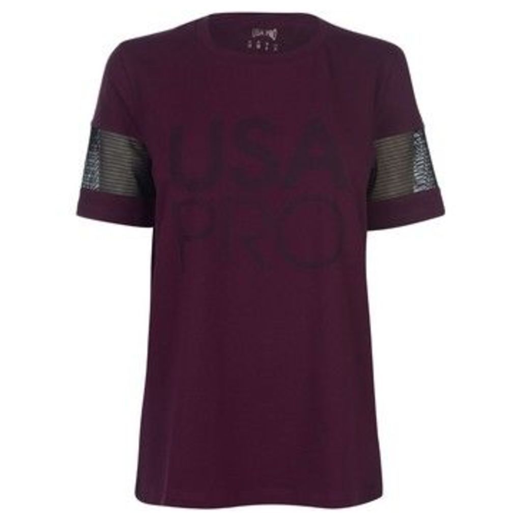 Usa Pro  Long Line Short Sleeve T Shirt Ladies  women's T shirt in Purple