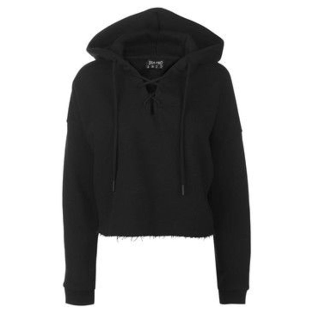 Usa Pro  Lace Up Crop Hoodie Ladies  women's Sweatshirt in Black