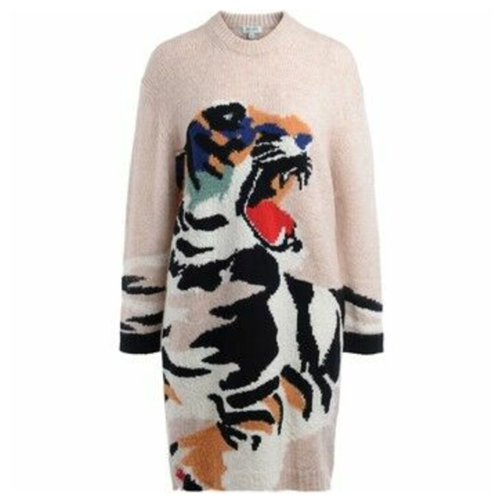 Kenzo  crew-neck dress in beige knit with front tiger embroidery  women's Dress in Other