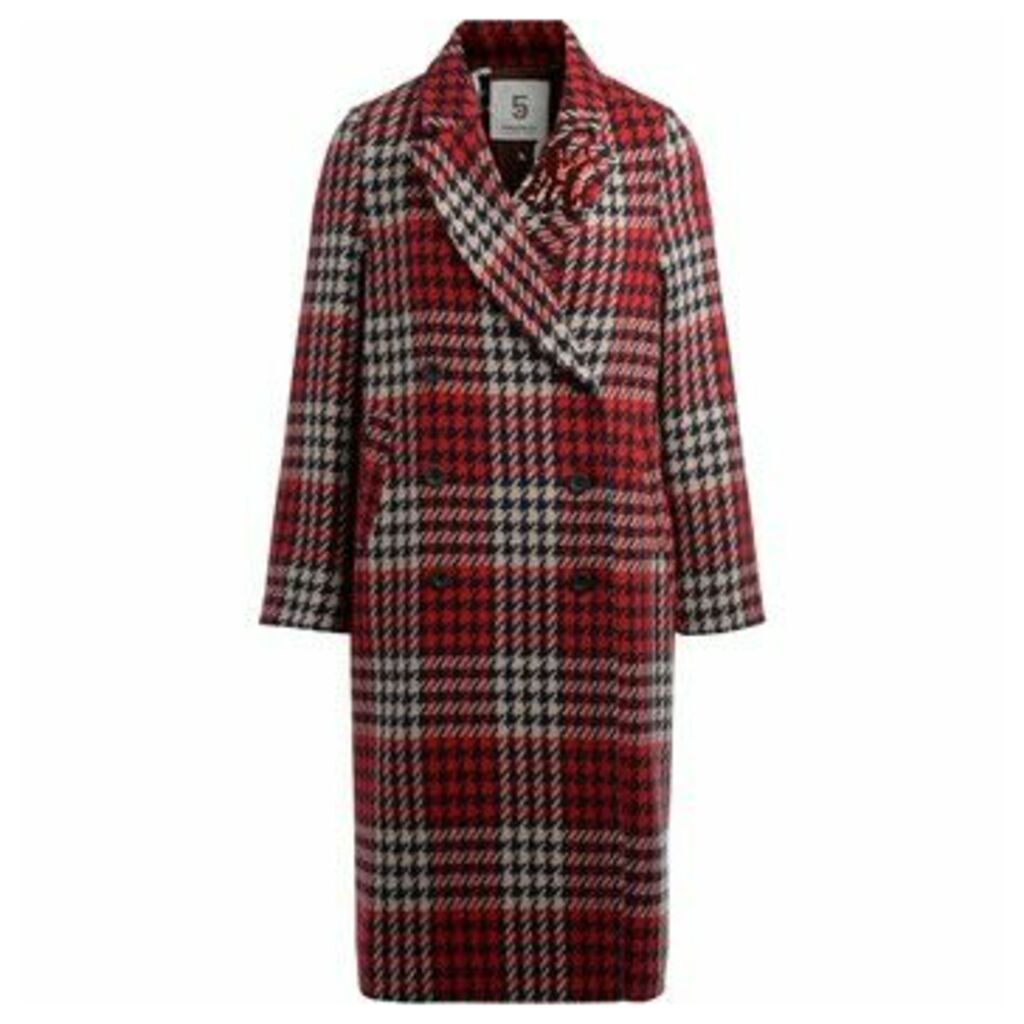 5 Progress  double-breasted coat in check print with fringe  women's Coat in Blue