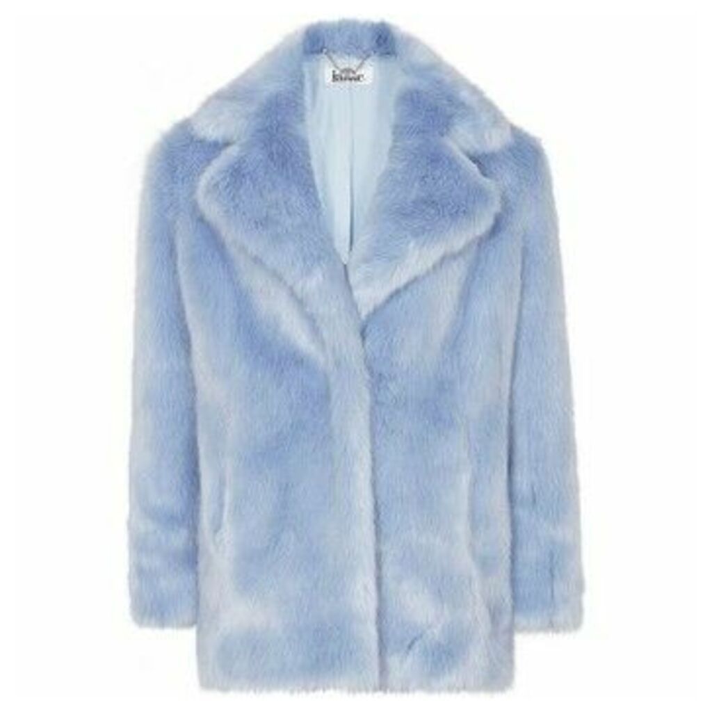 Heather Denim Blue Luxe Faux Faux Fur Jacket  women's Coat in Blue