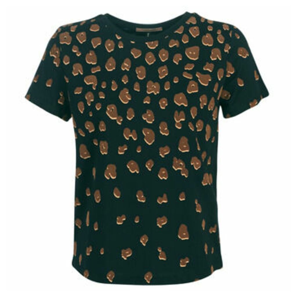 SHORT SLEEVE TEE WITH PLACEMENT FLOCK PRINT  women's Blouse in Black