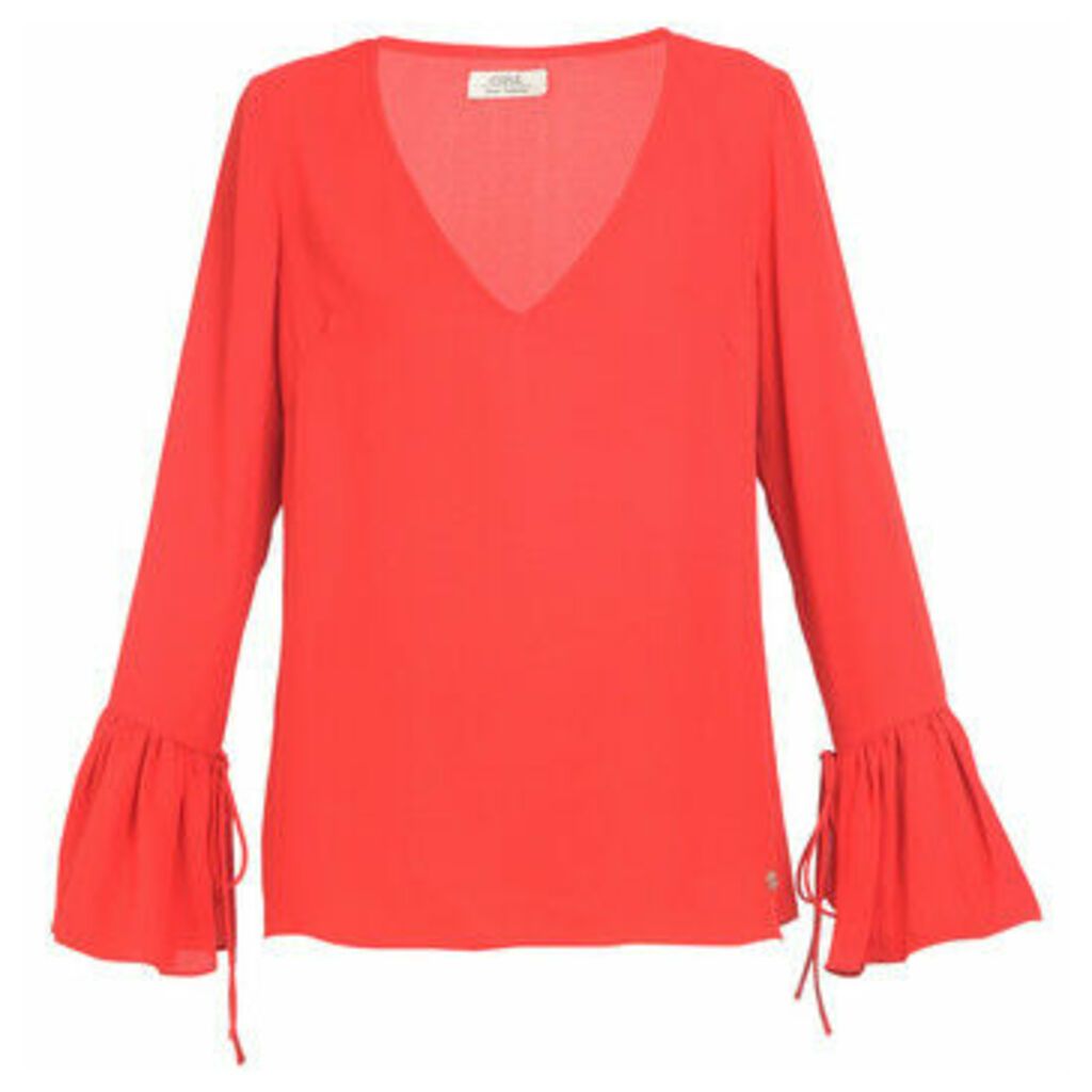Cuplé  Long-sleeved V-neck blouse  women's Blouse in Red
