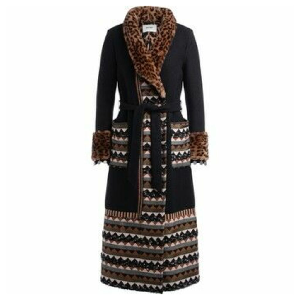 Bazar Deluxe  coat in black wool and spotted faux fur  women's Coat in Black