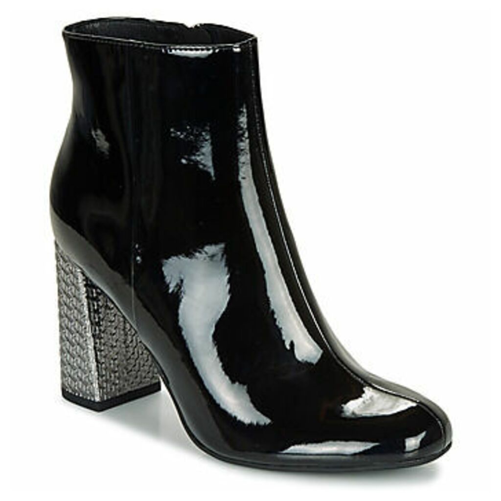 ELEVATED PATENT HIGH HEEL BOOT  women's Low Ankle Boots in Black. Sizes available:7