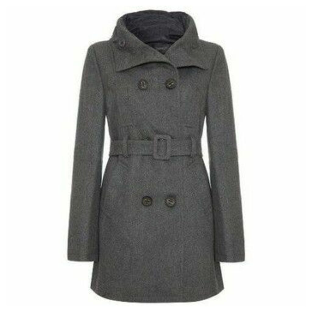 Womens Wool Hooded Belted Breasted Coat  women's Trench Coat in Grey