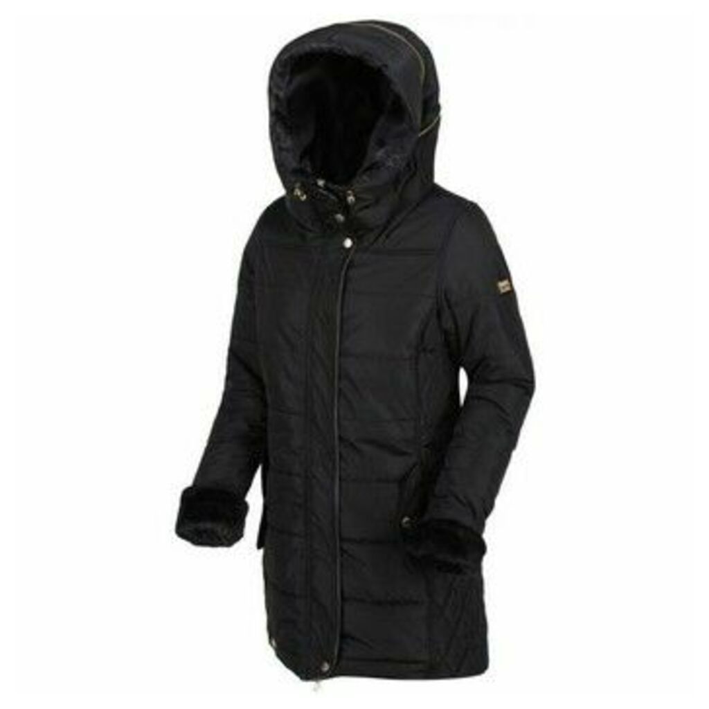 Patchouli Quilted Long Length Hooded Jacket Black  women's Parka in Black