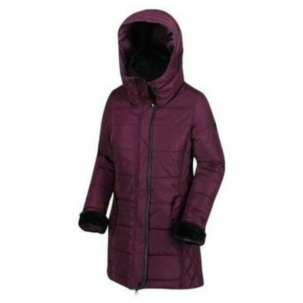 Patchouli Quilted Long Length Hooded Jacket Purple  women's Coat in Purple