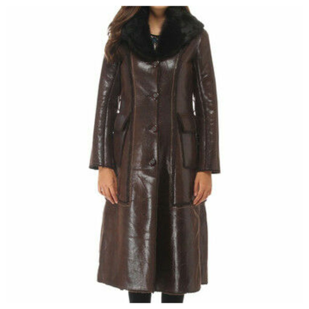 Isaco   Kawa  Long imitation leather coat with marmot fur lapel collar  women's Coat in Brown