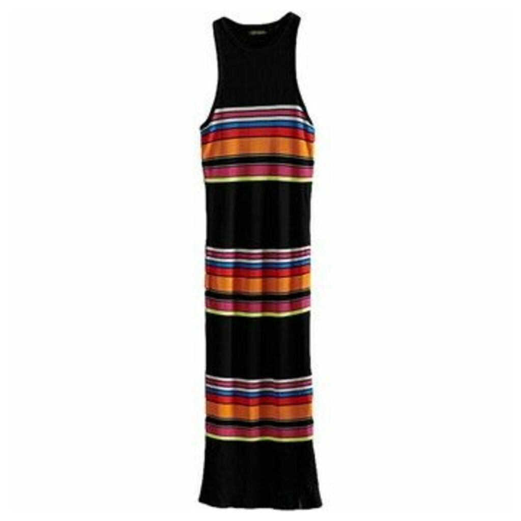 Stripe Midi Dress  women's Long Dress in Black