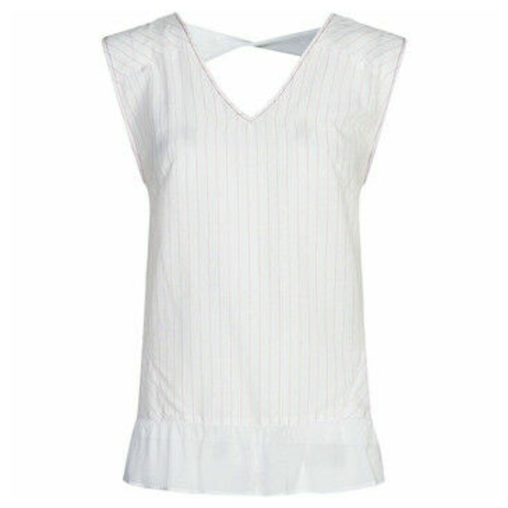 Mado Et Les Autres  Feminine sleeveless viscose blouse with V-neck  women's Blouse in White