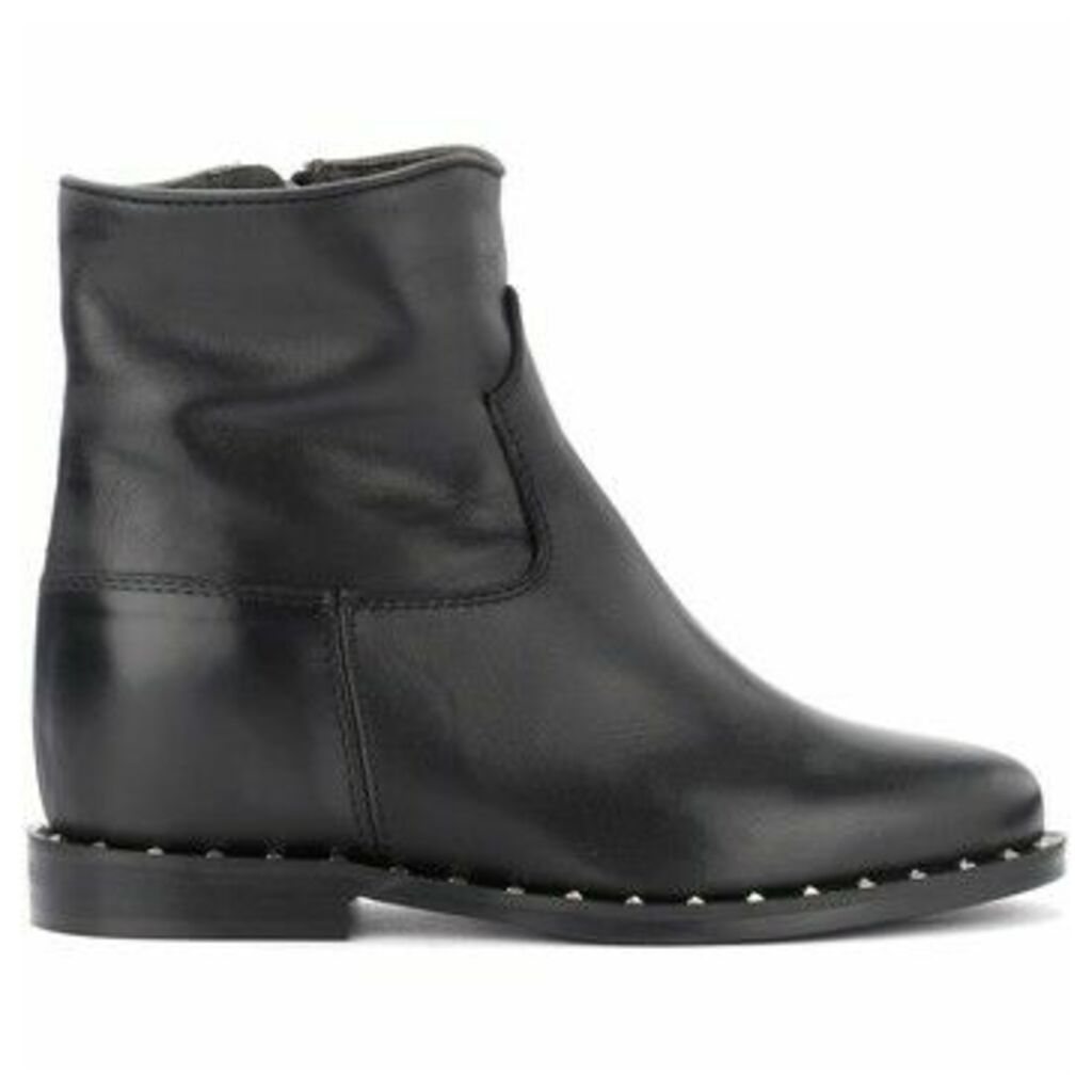 ankle boot in black leather with studs and zip  women's Mid Boots in Black