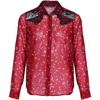 Western cut shirt printed with playful rock symbols  women's Shirt in Red