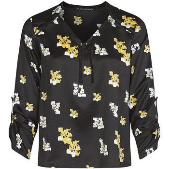 Satin effect blouse with pixelated flowers print  women's Blouse in Black