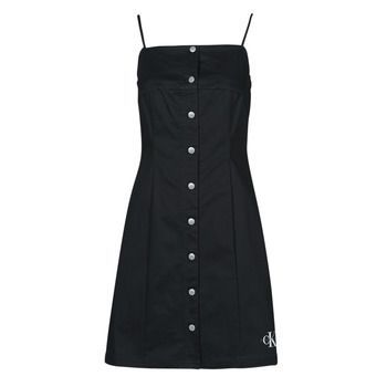 COTTON TWILL BUTTON DRESS  women's Dress in Black. Sizes available:M,L