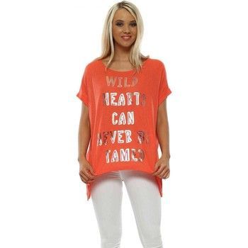 Coral Wild Hearts Slogan Tee  women's T shirt in Orange. Sizes available:EU S / M