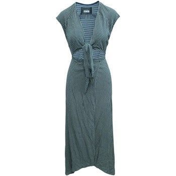 Maxi Checked Wrap  women's Long Dress in Blue. Sizes available:UK XXS