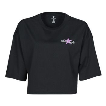 CHUCK INSPIRED HYBRID FLOWER OVERSIZED CROPPED TEE  women's T shirt in Black