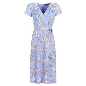 FLORAL PRINT- SHORT SLEEVE-DAY DRESS  women's Long Dress in Blue