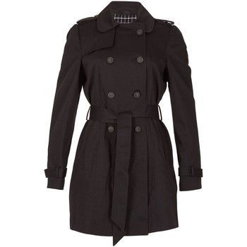 Black Womens Short Belted Trench Coat  women's Trench Coat in Black