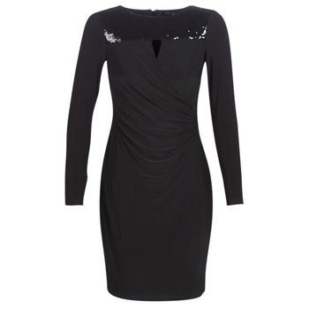 SEQUINED YOKE JERSEY DRESS  women's Dress in Black