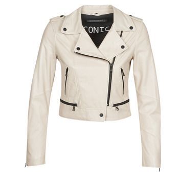 YOKO  women's Leather jacket in Beige. Sizes available:XXL