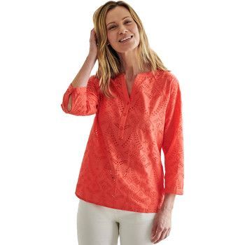 Broderie Button top Coral  women's Blouse in Orange