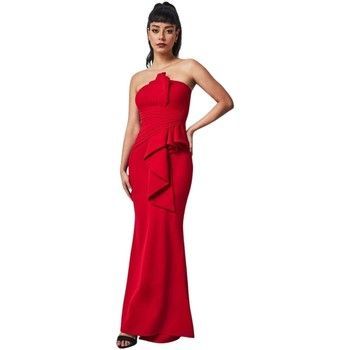 Fan Pleated Boobtube Maxi Dress - Red  women's Long Dress in Red