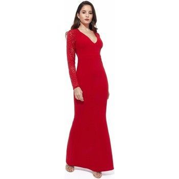 Lace Back Full Sleeve Maxi Dress - Red  women's Long Dress in Red