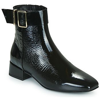 PATENT SQUARE TOE MID HEEL BOOT  women's Mid Boots in Black