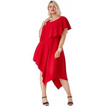 Plus One Shoulder Midi Asymmetric Dress - Red  women's Dress in Red