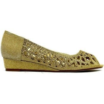 Indi Low Wedge Perforated Sandal  in Gold