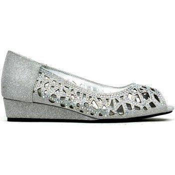 Indi Low Wedge Perforated Sandal  in Silver