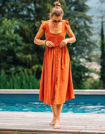 ROMANE  women's Long Dress in Brown
