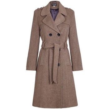 Wool Belted Long Military Trench Coat  women's Coat in Brown