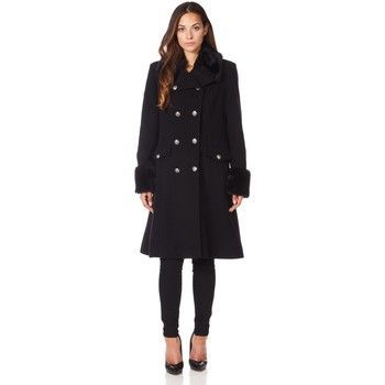 Military Cashmere Wool Winter Coat Fur Collar  women's Coat in Black