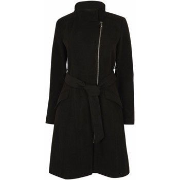 Womens Black Zip Belted Winter Coat  women's Parka in Black