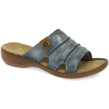Roman Leather Rouched Slip On Mules  women's Mules / Casual Shoes in Blue. Sizes available:4,5,6,6.5