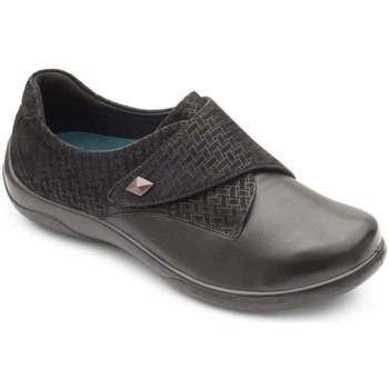 Viola Womens Leather Textured Panel Rip Tape Shoes  women's Loafers / Casual Shoes in Black. Sizes available:3,4,4.5,5,9