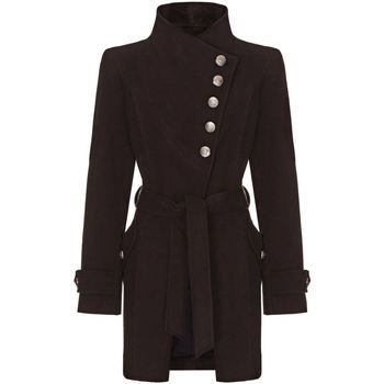 black Womens Multi Button Asymentric Coat  women's Coat in Black
