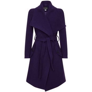 Winter Wool Cashmere Wrap Coat with Large Collar  in Blue