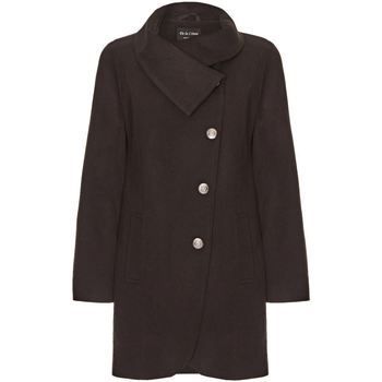 Black Womens Assymetic 3/4 Coat with Multi Buttons  in Black
