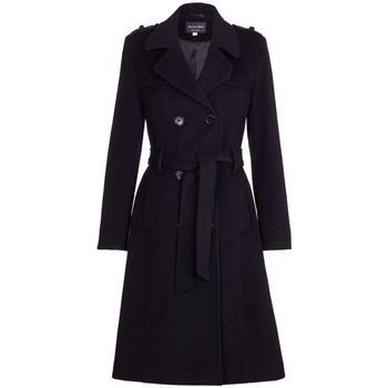 Wool   Cashmere Belted Long Military Trench Coat  women's Coat in Black
