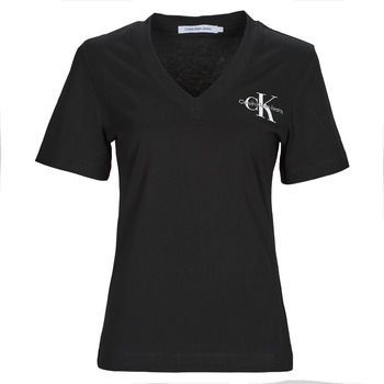 MONOLOGO SLIM V-NECK TEE  women's T shirt in Black