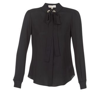 GROMMET NK TIE BLSE  women's Blouse in Black. Sizes available:M